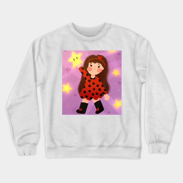 Reach for the stars - Cute Girl Illustration Crewneck Sweatshirt by Matisse Studio